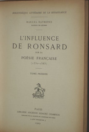 l'Influence de ronsard sur la poesie francaise (1550-1585)