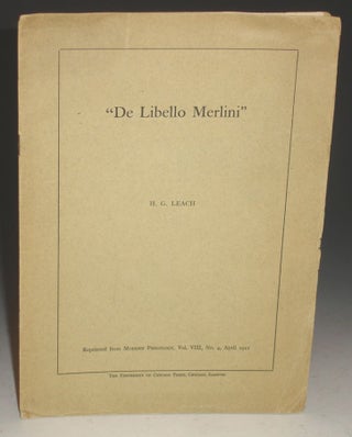 Item #002758 "De Libello Merlini". Offprint of Modern Philology, Vol. VIII, No. 4. April 1911. H....