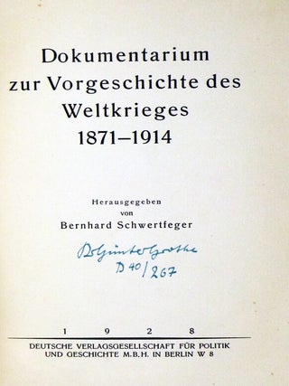 DOKUMENTARIUM ZU VORGESCHICHTE DES WELTKRIEGES 1871-1914