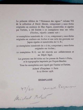 Naissance Des Signes: Trois Eaux-Fortes Originales De Max Papart