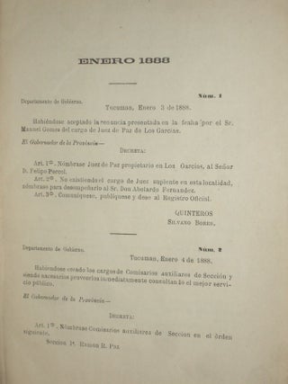 De La Provincia De Tucuan Ano 1888