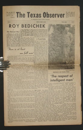Item #013645 "Roy Bedichek" in the Texas Observer, Vol. 51, No. 12 (June 27, 1951). J. Frank Dobie