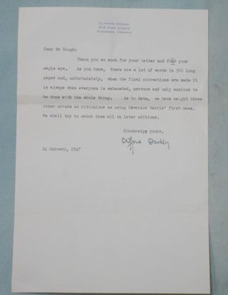 Item #014578 Typed Letter Signed, 1TLS on Author's Stationery to Tilghman Hough. Clifford...