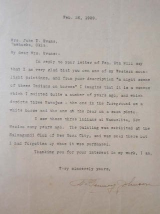 Item #014734 Typed Letter Signed, 1TLS, Dated Feb. 26, 1929. Frank Tenney Johnson