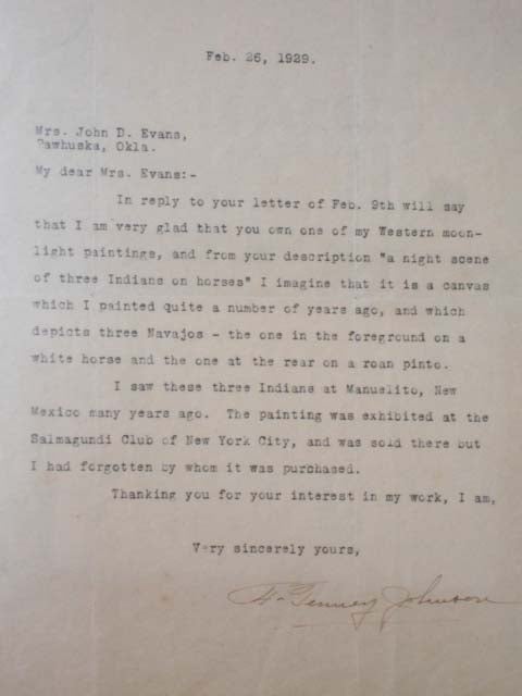 Item #014734 Typed Letter Signed, 1TLS, Dated Feb. 26, 1929. Frank Tenney Johnson.