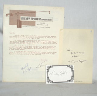 Item #015976 Autograph Note Signed and One Typed Letter Signed. Mickey Spillane, ANS