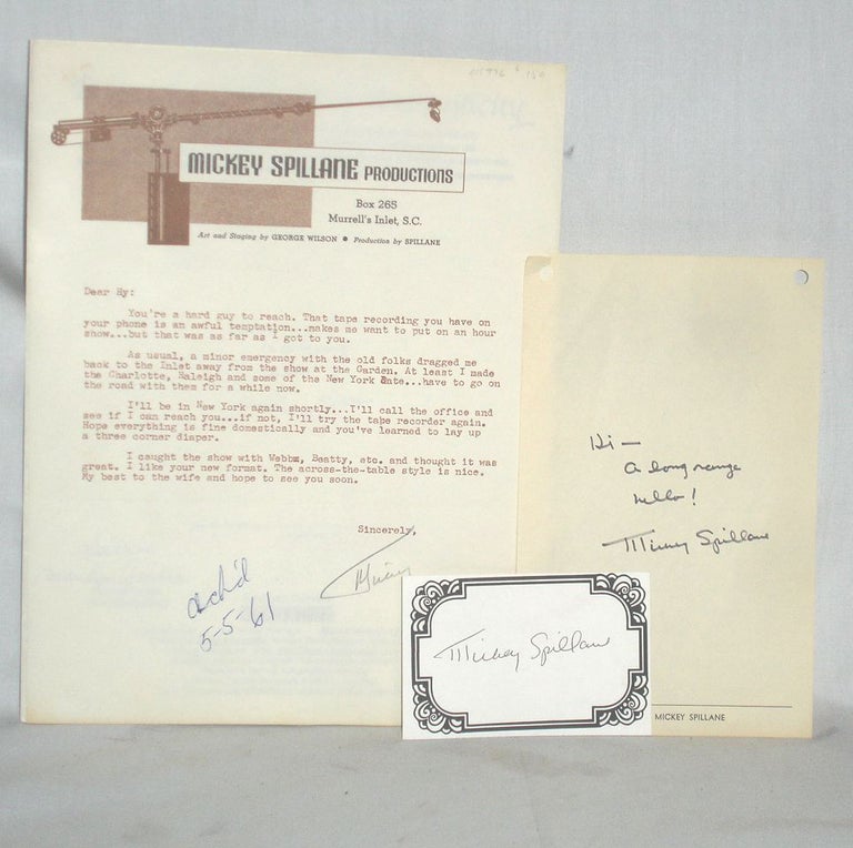 Item #015976 Autograph Note Signed and One Typed Letter Signed. Mickey Spillane, ANS.