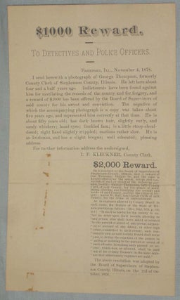 Item #016494 [Broadsheet] $1,000 Reward; To Detectives and Police Officers