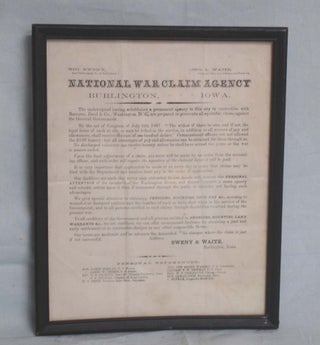 Item #016502 National War Claim Agency, Burlington, Iowa, 1861. George Sweny, John L. Waite