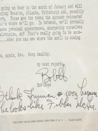 A Collection of Two Bob Hope Letters, One from Edward R. Murrow and Various Movie Stars in the 1940's