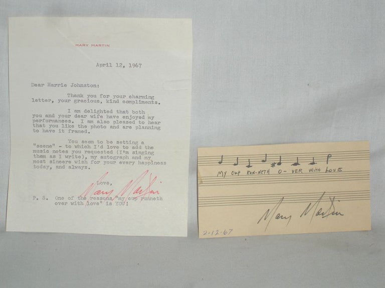Item #016918 1Typed Letter Signed to a Harrie W. Johnson(double-signed). Mary Martin.