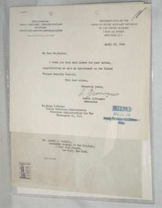 Item #016922 1Typed Letter Signed on His Appointment to the U.N. Security Council, April 19,...