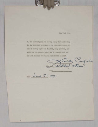 Item #018200 Signed Contract By Xavier Cugat for the Waldorf Astoria June 5, 1935. Xavier Cugat