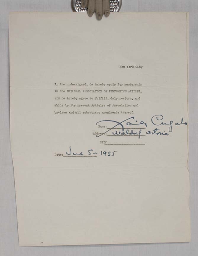 Item #018200 Signed Contract By Xavier Cugat for the Waldorf Astoria June 5, 1935. Xavier Cugat.
