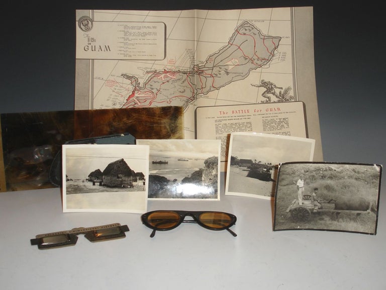 Item #018810 (map) The B-29's on Guam with Vectograph Glasses, Map, and a Photograph of Harbor and Four of Guam Natives