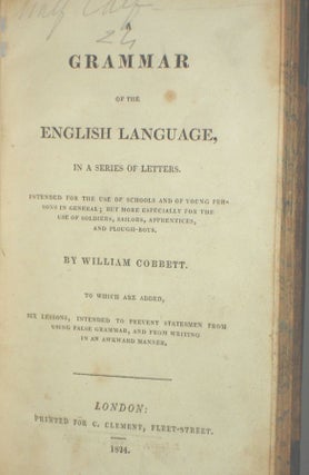Item #018830 A Grammar of the English Language in a series of Letters, Intended for the Use of...