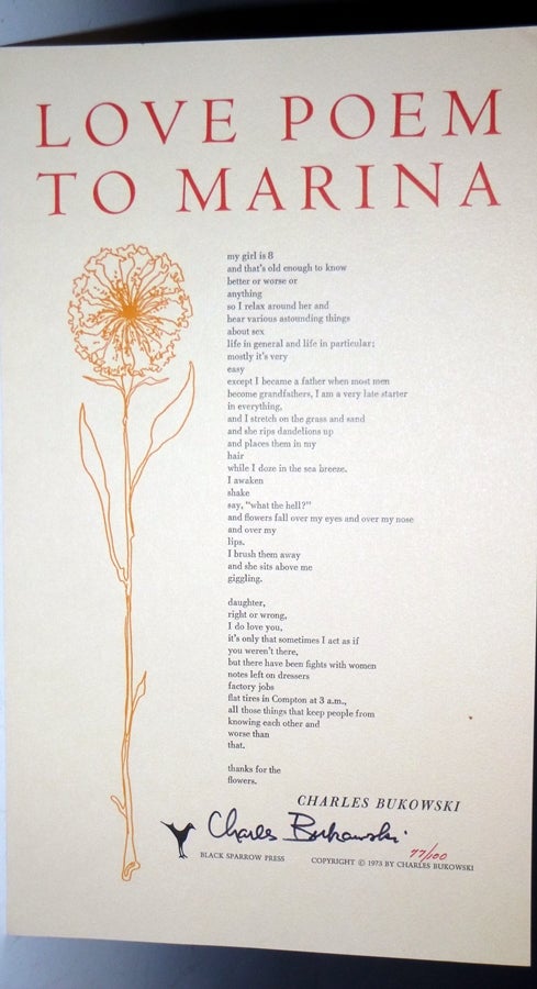 Item #022663 Love Poem to Marina [Broadside]. Charles Bukowski.