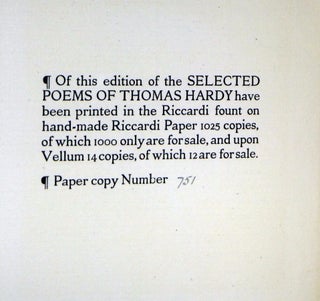 Selected Poems of Thomas Hardy with Portrait and Page Design Engraved on Wood By William Nicholson