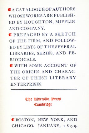A Catalogue of Authors Whose Works are Published By Houghton, Mifflin and Co.