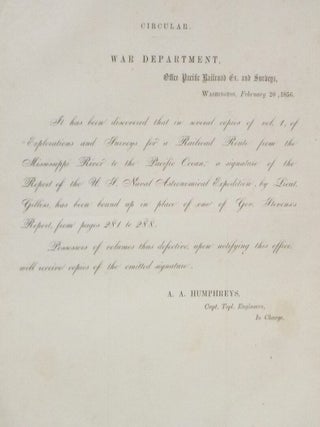 Item #023959 Circular. War Department. A. A Humphreys, in charge Capt. Topl. Engineers