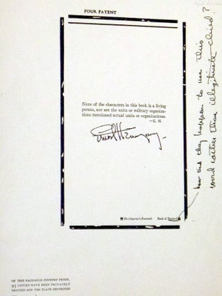 Item #024054 Bastard Note: Foundry Proof. Ernest Hemingway