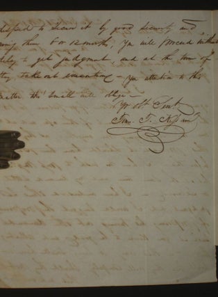Thomas T. Kissam to Thomas Fuller, Two Page Autographed Letter Signed, Bethany, Pennsylvania, [with Reference to Randall Wilmot], October 31, 1831