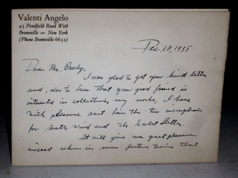 Item #025382 Two Page Note Signed By Artist on His Letterhead, December 18, 1935. Valenti Angelo.