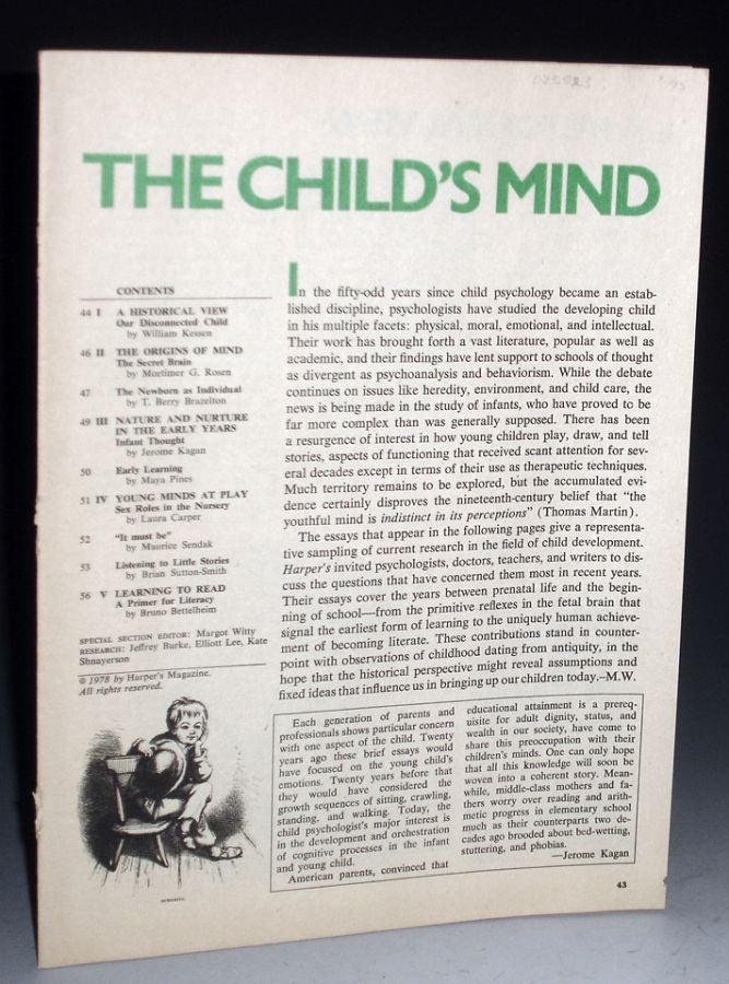 Item #025523 "The Child's Mind" Offprint, Harper's 1978. Maurice Sendak, Bruno Bettelheim, Ludvis Van Beehoven.