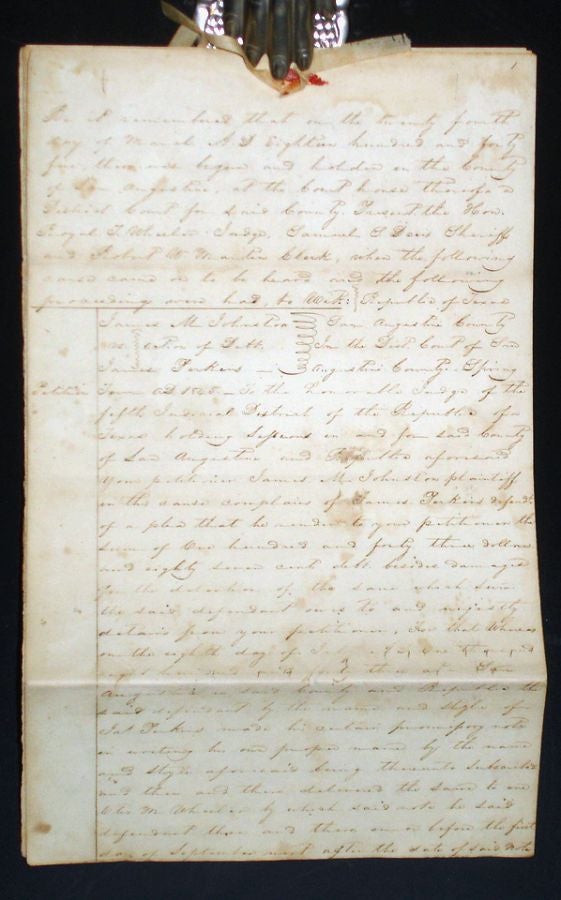 Item #025565 Republic of Texas, 6 Page Legal Document, March 24, 1845, Presided Over By Royall Tyler Wheeler (1810-1864)
