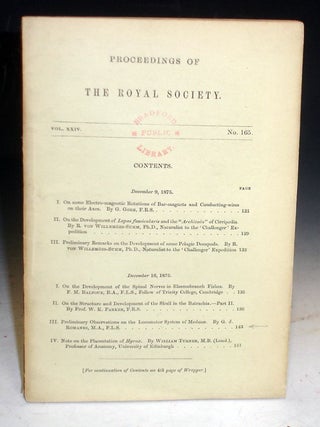 Item #025925 Preliminary Observations on the Locomotor system of Medusae in the Proceedings of...