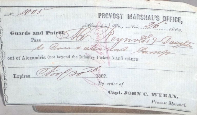 Item #026071 U.S. Provost Marshal's Office, Nov. 26, 1862. . John C. Wyman, Capt.