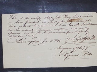 Item #026082 1 Page, ALS, Excuse from Militia, June, 1843. Elijah L. M. D Griffiths