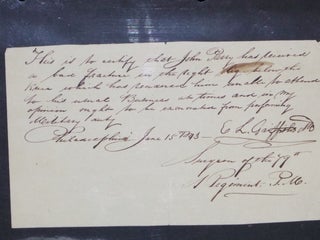 Item #026082 1 Page, ALS, Excuse from Militia, June, 1843. Elijah L. M. D. Griffiths