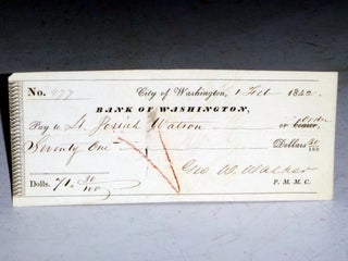 Item #026084 Original 1842 Paymaster's Check to Washington, D.C. Officer, Lt. Josiah Watson, ...