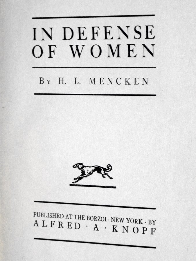 Item #026138 In Defense of Women. H. L. Mencken.