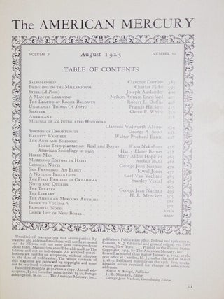 "Salesmanship" in The American Mercury (August 1925), Vol. V. No. 20
