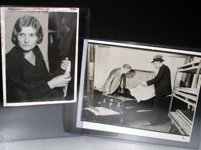 Item #026634 Photograph of Winnie Ruth Judd at Her Trial; with Photograph of Detectives Examing remains in Trunks
