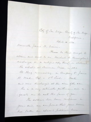 Item #027315 2 Page Autographed Letter Signed to the Honorable James W. Denver, April 10, 1884....