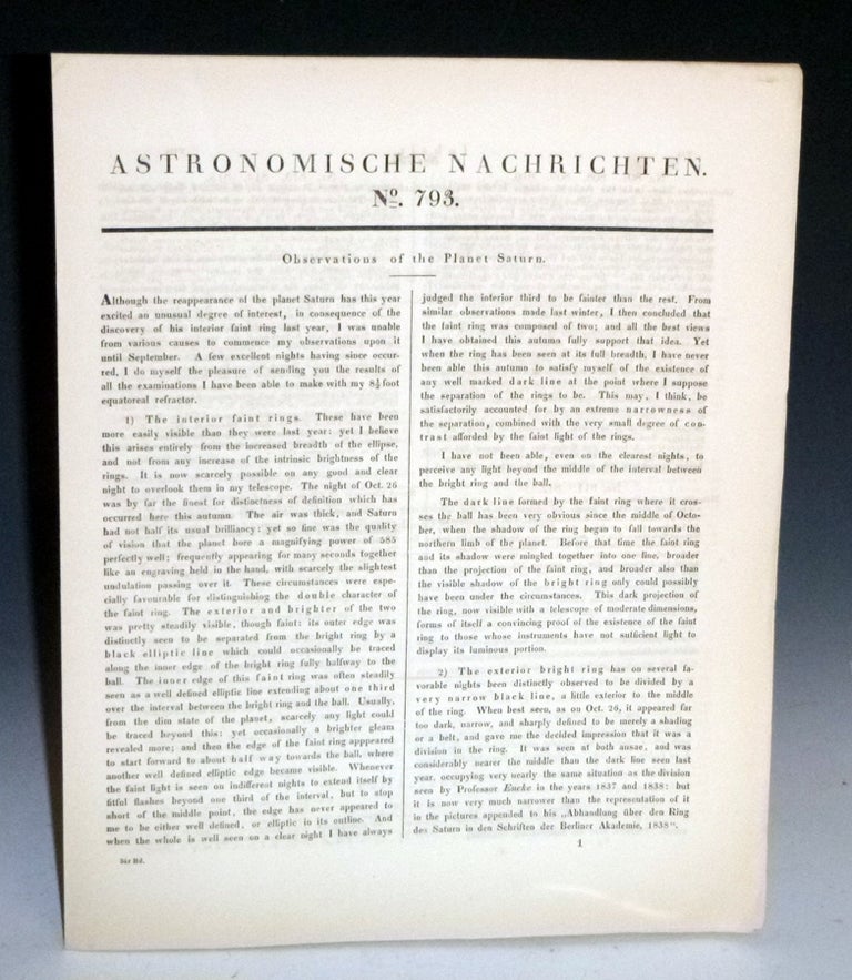 Item #027330 "Observations of the Planet Saturn" in Astronomische Nachrichten, No. 793 [November 1851]. William Rutter Dawes, W R.