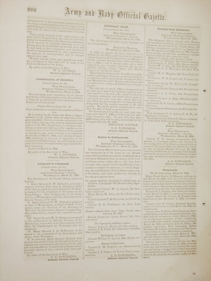 Item #027405 Army, No. 28 Navy Official Gazette. Vol. I, 1864 March 22.