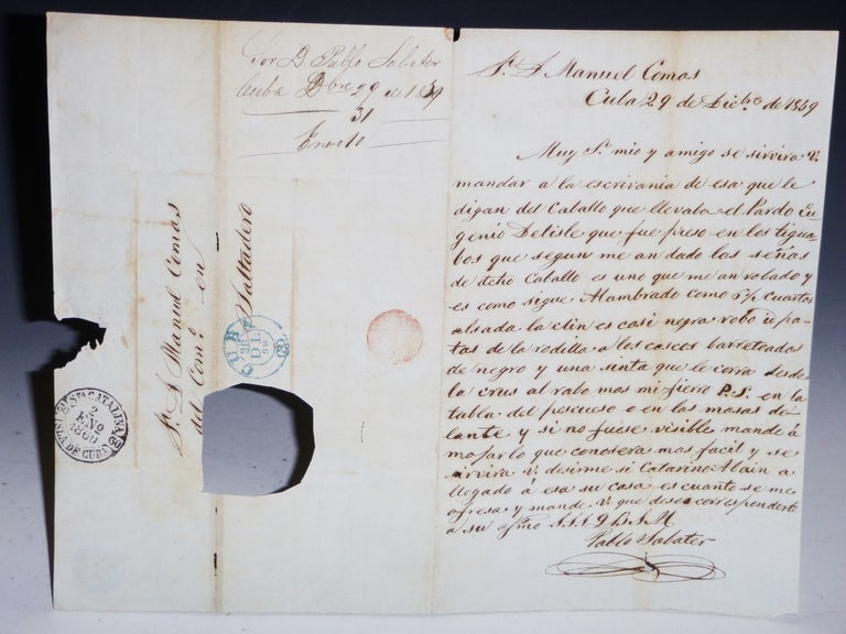 Item #027471 Autographed Letter Signed, Pablo Sabater to Manuel Comas, 1859-1860. Pablo Sebater.