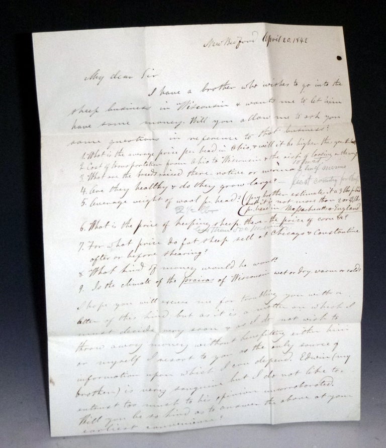 Item #027989 2 page autographed Bifolium to James R. Williams, April 20, 1842. Dr. Lyman Bartlett.