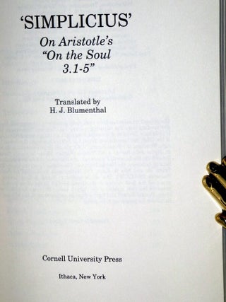 Simplicius, on Aristotle's "on the Soul 3.1-5"