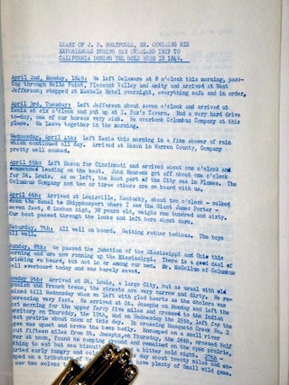 Diary of J.D. Breyfogle, Sr; Covering His Experiences During His Overland Trip to California During the Gold Rush in 1849.