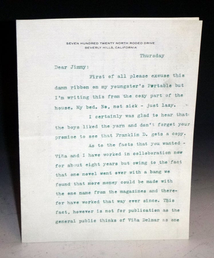 Item #028137 2p. Typed Letter Signed to Jimmy Robinson, Editor, Sports Afield, Ca. 1936. Eugene Delmar.