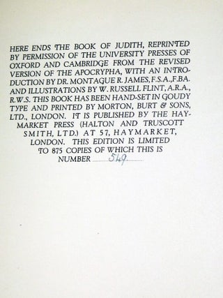 Judith: reprinted from the revised version of the Apocrypha with an introduction by Dr. Montague R. James, F.S.A., F.B.A., and colorplates after drawings by W. Russell Flint,