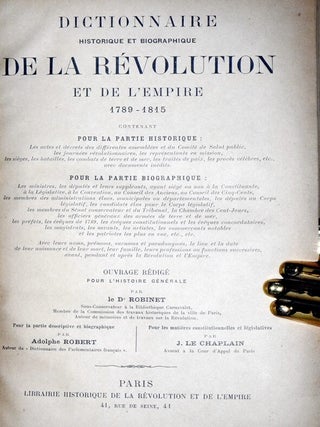 Dictionnaire Historique et Biographique De La Revolution et De L'empire, 1789-1815 (2 volumes{