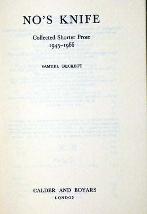 No's Knife: Collected Shorter Prose, 1945-1966