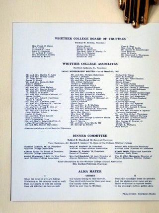 Dr. Paul S. Smith Testimonial Dinner, March 1962, Signed By Richard Nixon and Jessamyn West