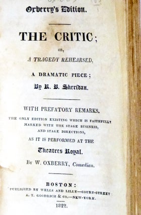 Oxberry Edition: The Critic; The Lying Valet; Love in a Village; She Stoops to Conquer and Wild Oats (5 works bound in one volume)